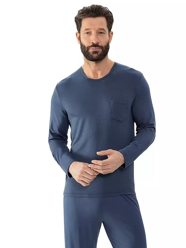 MEY Pyjama Langarmshirt JEFFERSON fossil grey grau