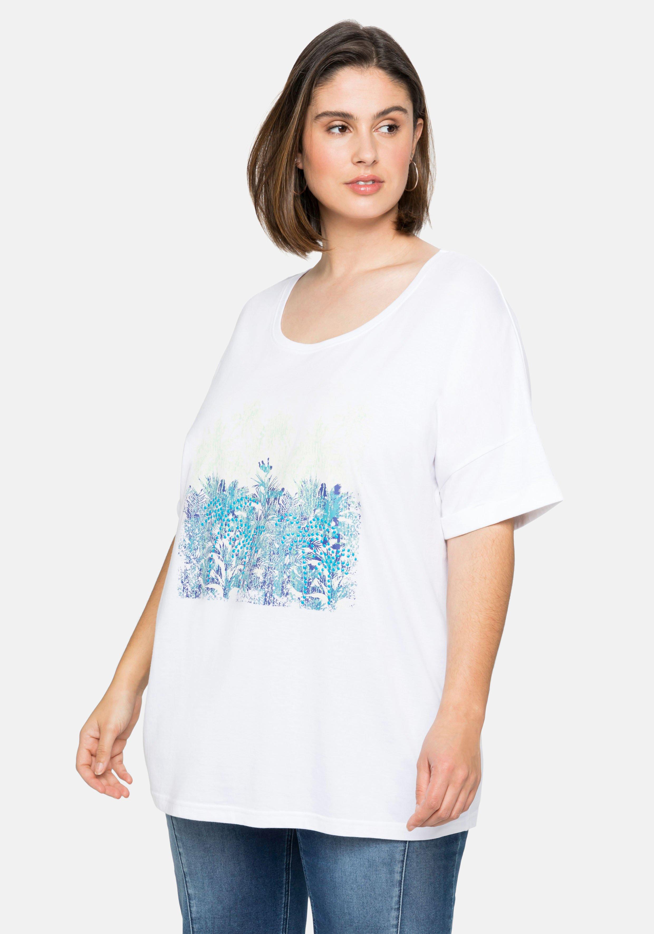 T-Shirt mit Frontdruck und Ärmelaufschlag
