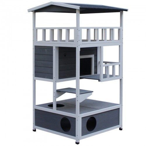 Casinha de madeira para gatos PawHut, cinza/branca