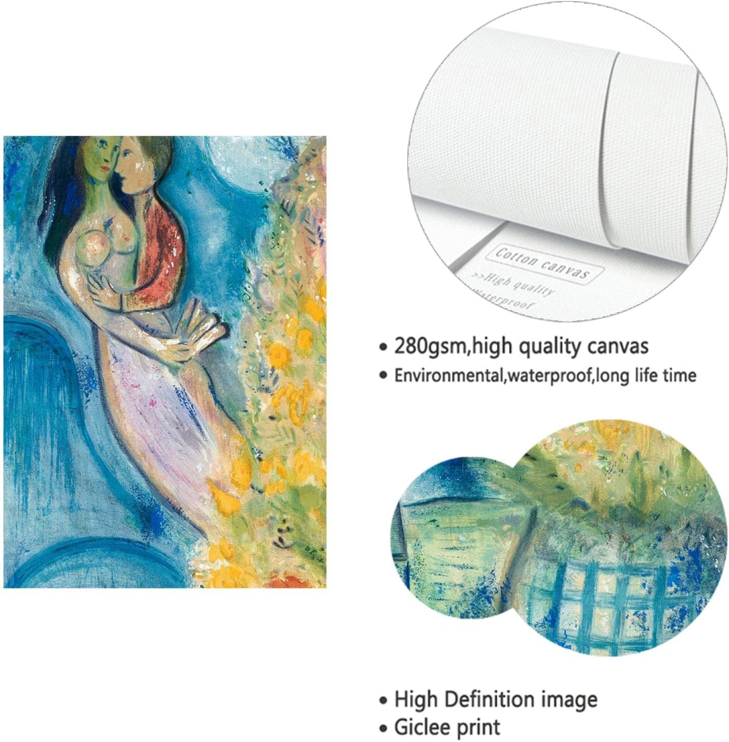 Marc Chagall Kunstdrucke Les Coquelicots Village Poster Klassische Kunst Reproduktionen Surrealismus Leinwand Wandkunst für Wohnen Wanddekoration 120x80cm Innenrahmen