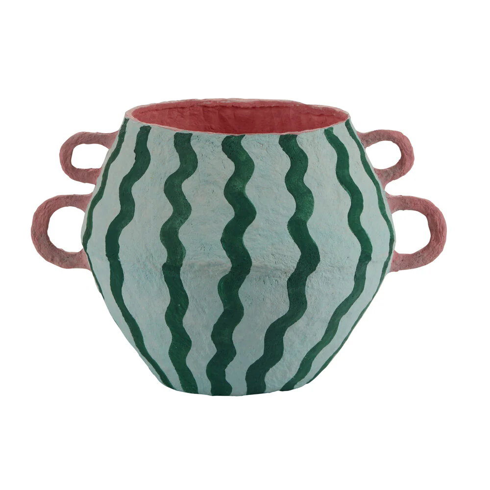 Bahne Interior  Stribet vase, grøn zig zag - H27 cm.