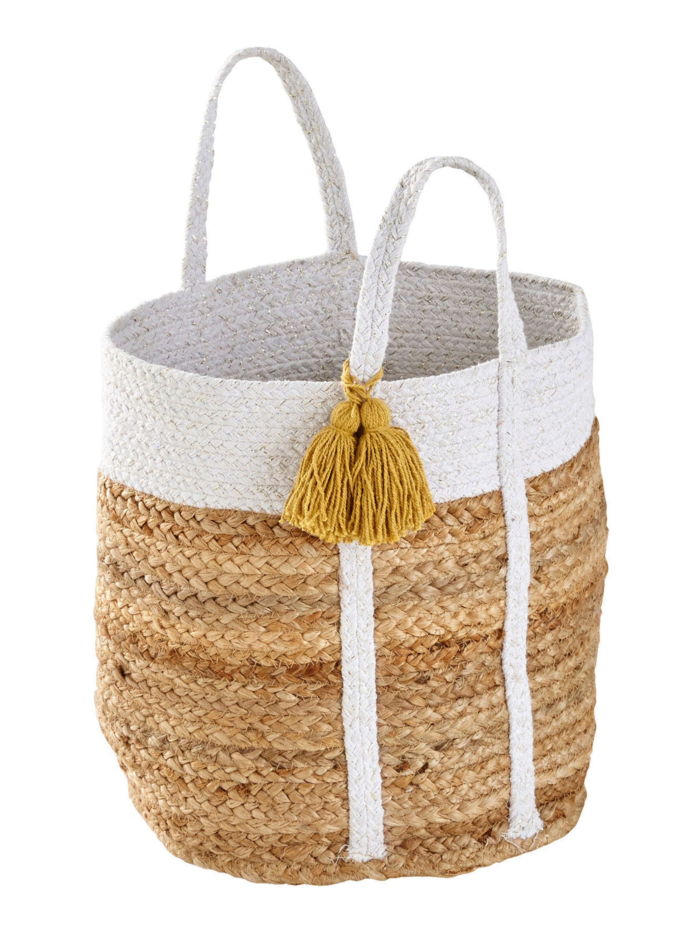 Vertbaudet Kinderzimmer Aufbewahrungskorb MARGUERITE, Jute/Baumwolle natur/weiß