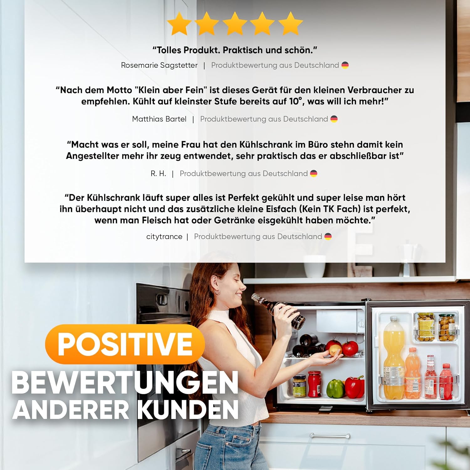Stillstern Mini Kühlschrank E 45L mit Abtauautomatik, Schloss, Frostfach, Leise, Ideal für Küche, Büro, Schlafzimmer, Hotels und kleine Wohnungen Kühlschrank klein Minibar R600A Getränkekühlschrank