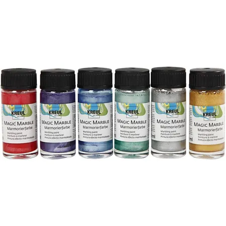 KREUL Magic Marble Marmorierfarbe Set Metallicfarben, 6 x 20 ml