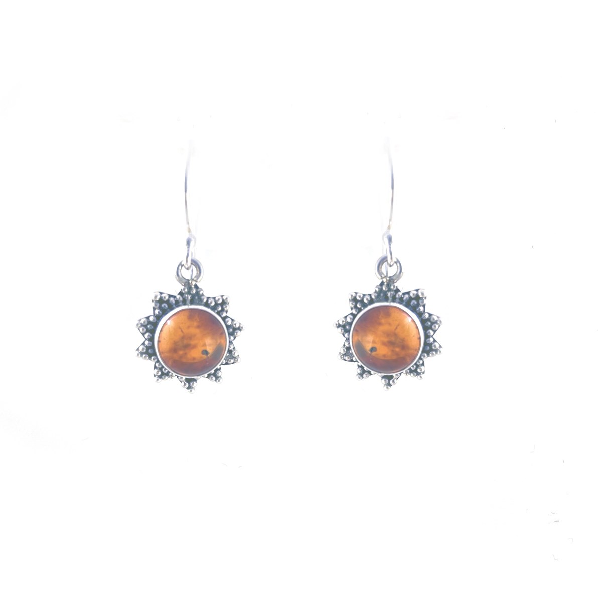 Boucles d'oreilles argent forme soleil et ambre