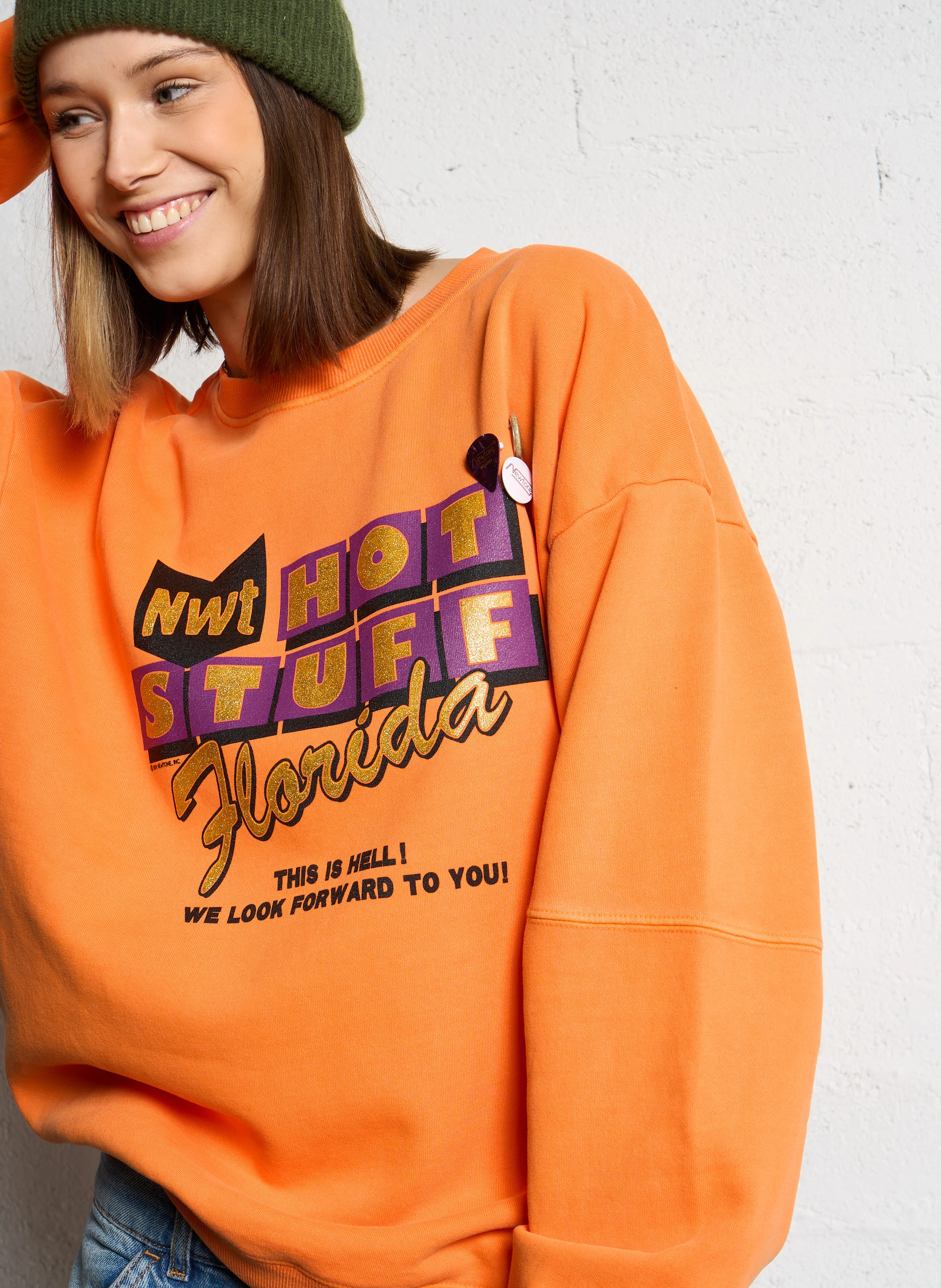 ROLLER STUFF - Sweat ample col rond sérigraphié en coton mélangé | Orange