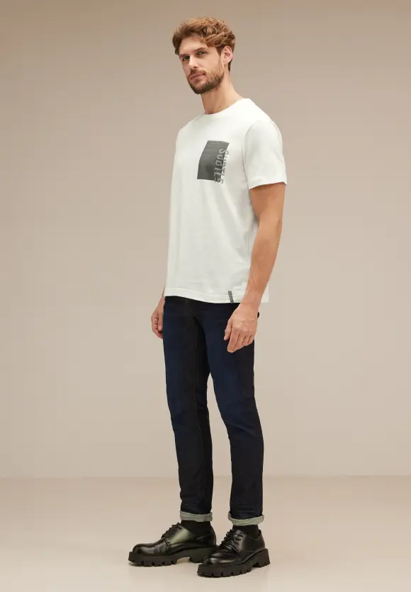 T-Shirt mit Brustprint - wool white