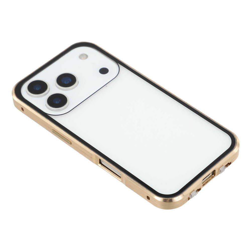 iPhone 17 Pro Max Magnetische Alu Schutzhülle mit Panzer Glas Backcover   Displayschutz (Magnet-Technologie) - Gold