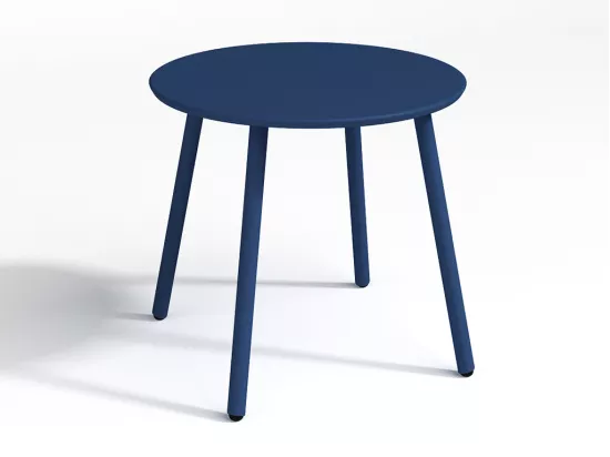 Salon de jardin en métal - 2 fauteuils bas empilables et une table d'appoint ronde - Bleu nuit - MIRMANDE de MYLIA