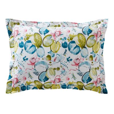 Linge de lit percale fleurs et feuilles de nénuphars multicolores