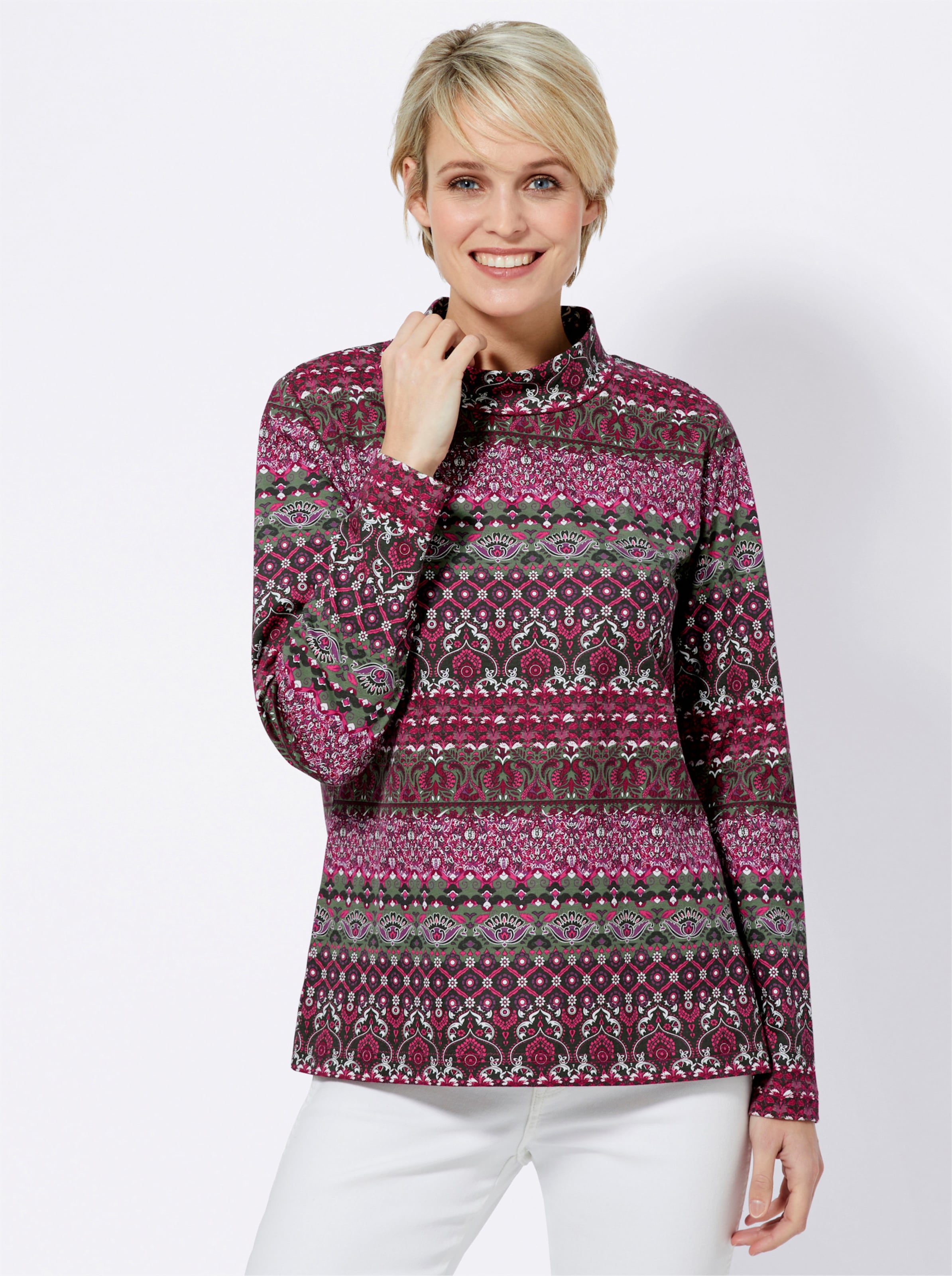 Langarmshirt in schilf-altrosé-bedruckt