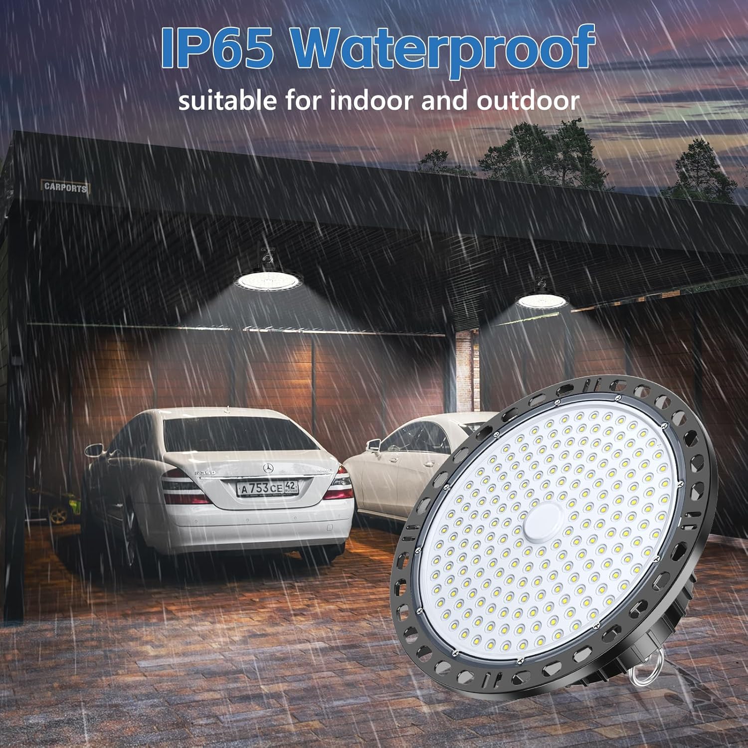 200W LED Hallenstrahler 4 Stück, 20000LM Hallenbeleuchtung LED mit 30 cm Metallkette, Treiber, 6500K IP65 UFO Lampe Industriebeleuchtung für Lagerhalle, Fabriken