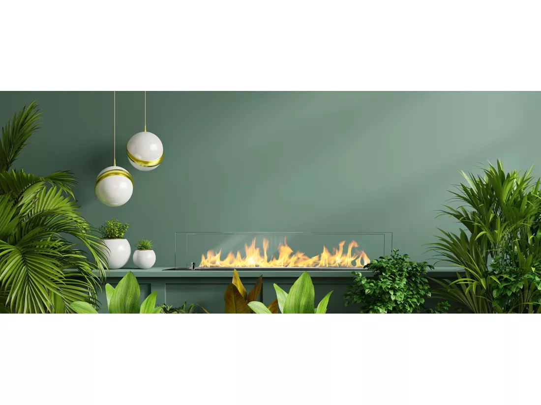 Brûleur de cheminée à bioéthanol en acier avec vitres 100x21x19,4 cm
