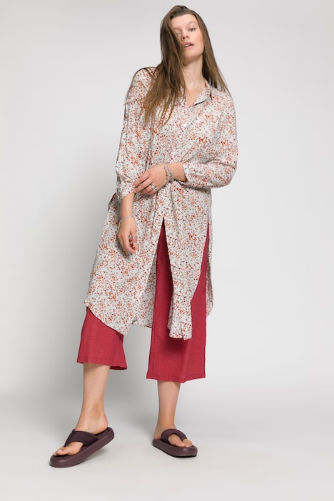 Longbluse, Color Leo, Hemdkragen, Langarm, Seitenschlitze