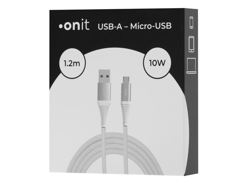 onit USB 2.0-Kabel USB A - Micro-USB B 1.2 m, Weiss Verbindungskabel mit geflochtener Nylonummantelung