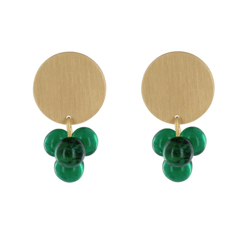 Boucles d'Oreilles Pastille en Laiton et Bouquet de Perles de Verre