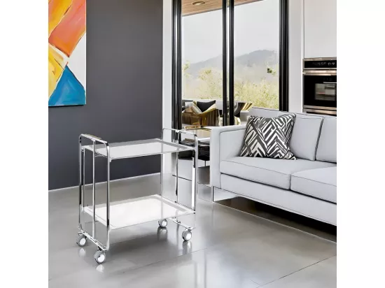 Table roulante pliante BAUHAUS, 2plateaux, châssis chromé