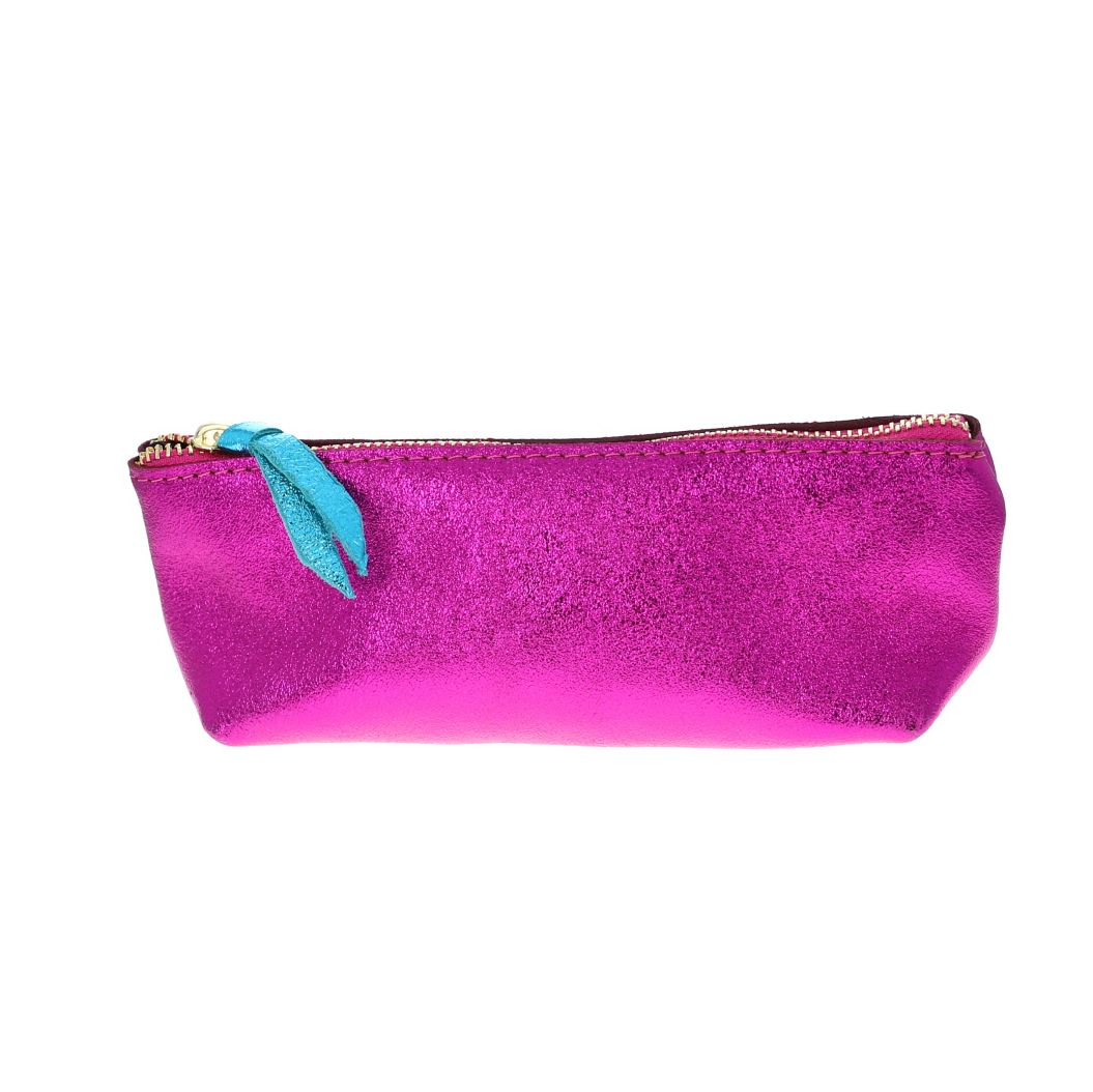 Trousse stylos en cuir rose fuchsia Le petit Souk