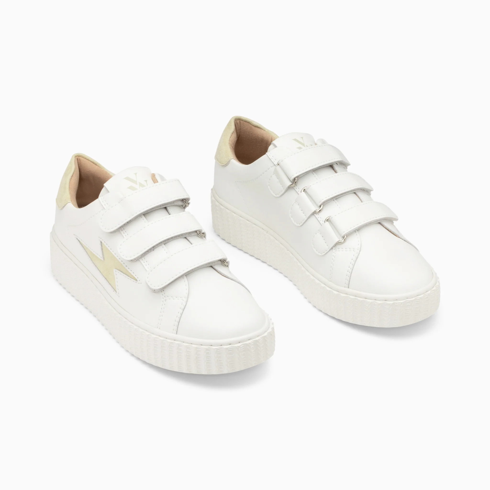 Sneakers-Baskets éclair Vicky blanc et vert amande à scratchs