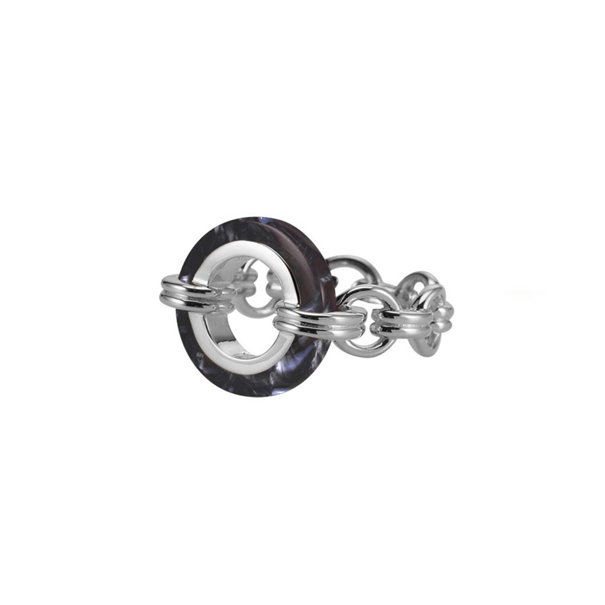 Bague En Argent Ronde Acétate Noire