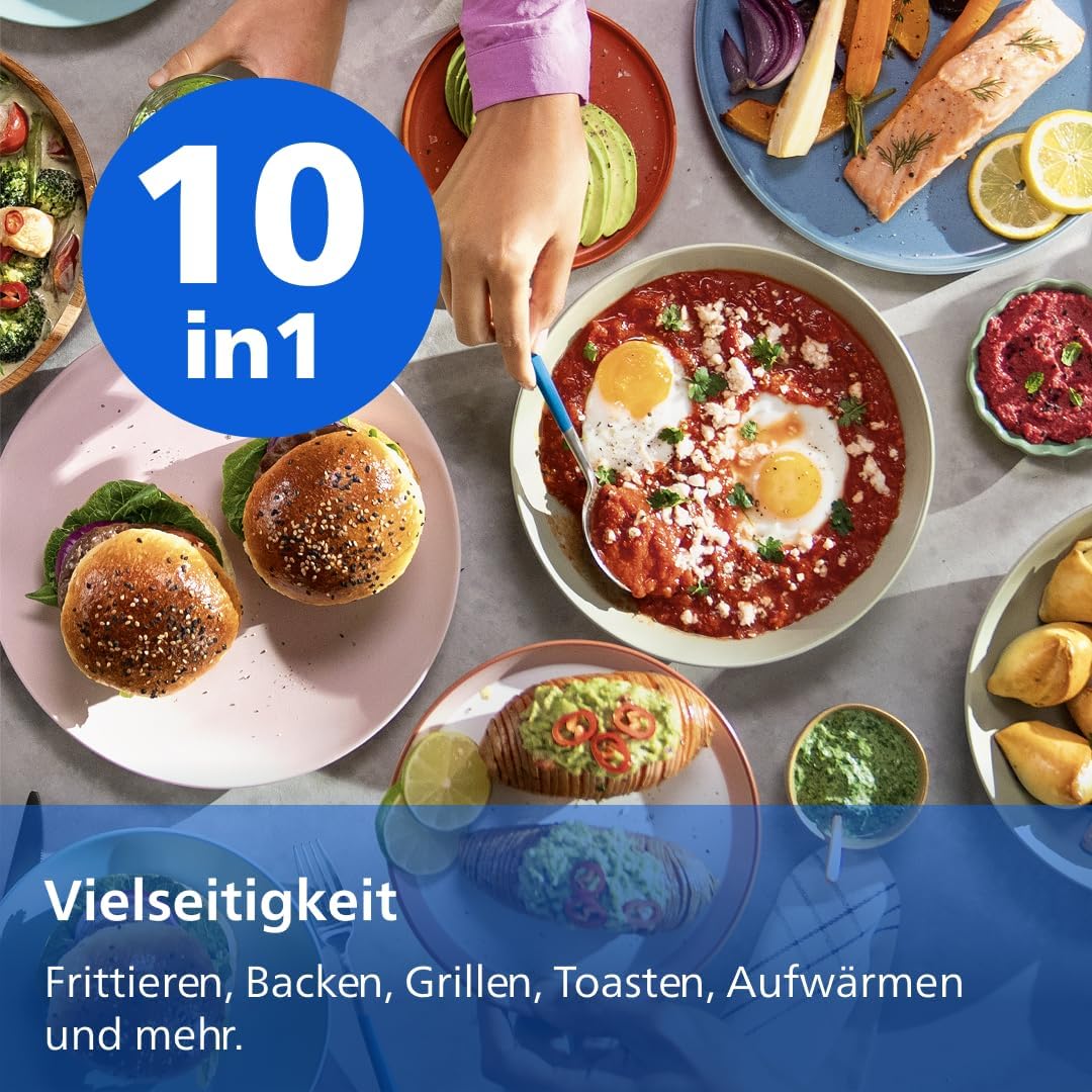 Philips Airfryer 1000 Series Flexible Basket - 7,1 L Fassungsvermögen, RapidAir-Technologie, 10 Kochfunktionen, 90% weniger Fett, kompaktes Design, HomeID-Rezept-App (NA154/00)