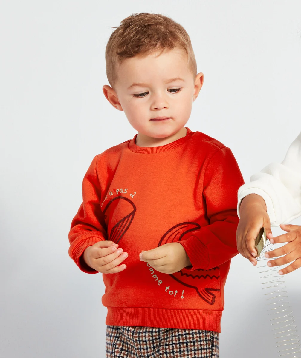 SWEAT BÉBÉ GARÇON EN FIBRES RECYCLÉES ROUGE AVEC ANIMAUX