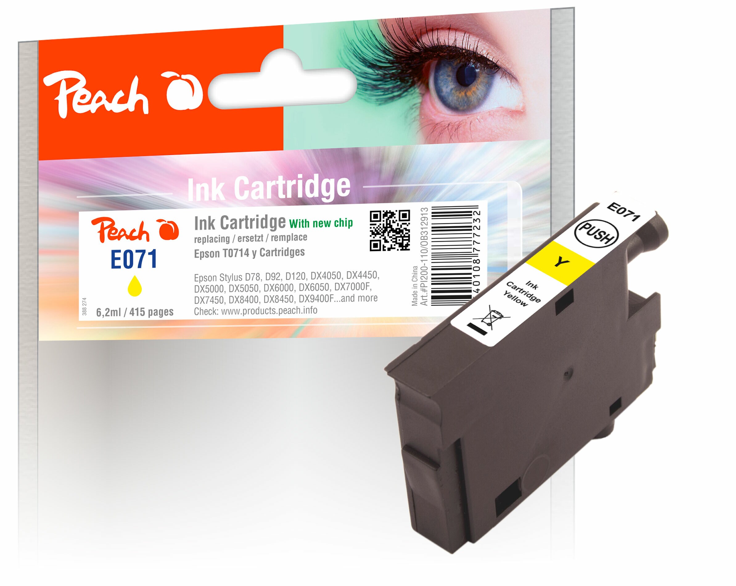 Peach E714 y Druckerpatrone XL ye ersetzt Epson T0714 y, C13T07144011 für z.B. Epson Stylus SX 400, Epson Stylus SX 410, Epson Stylus DX 7400