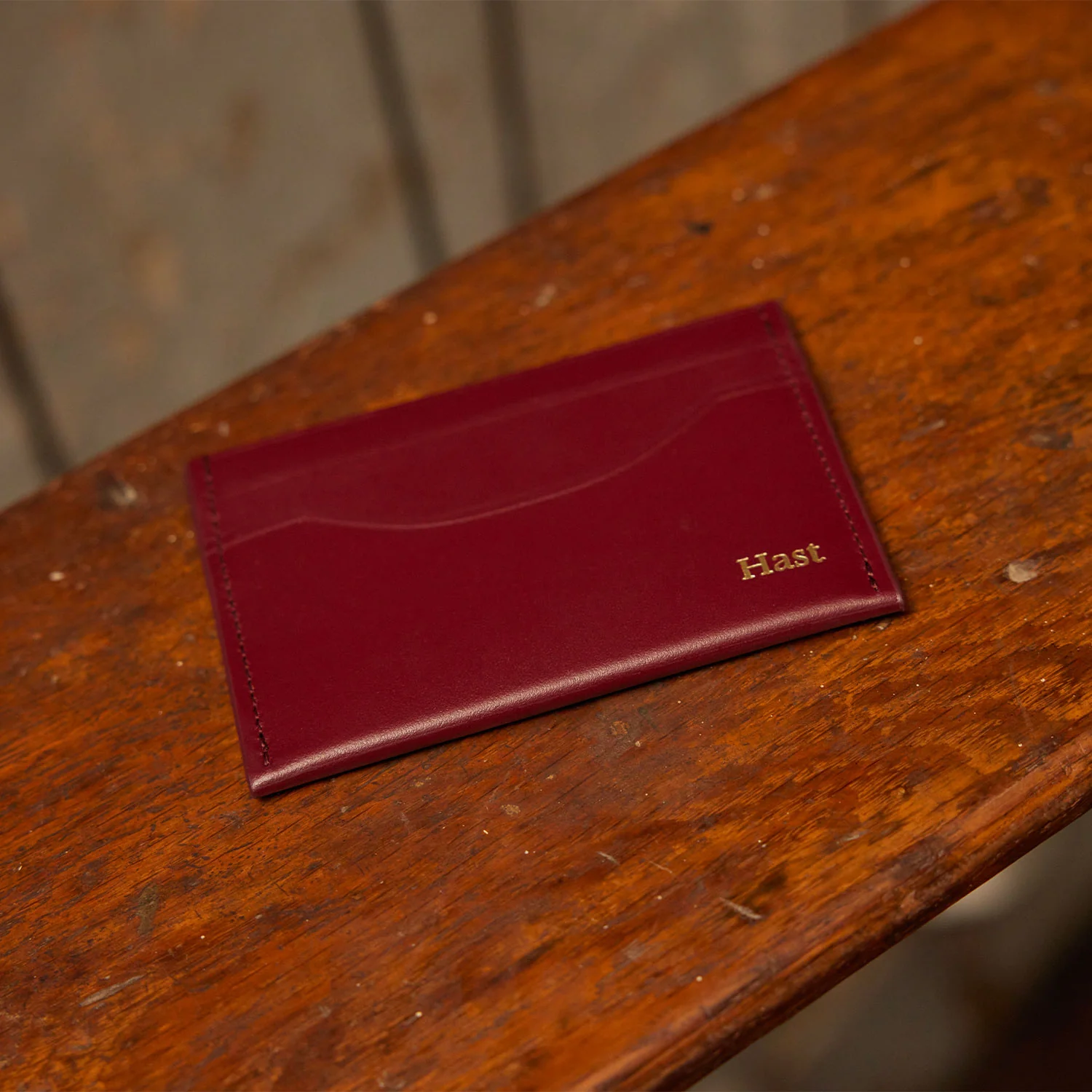 Burgundy smooth leather card holder