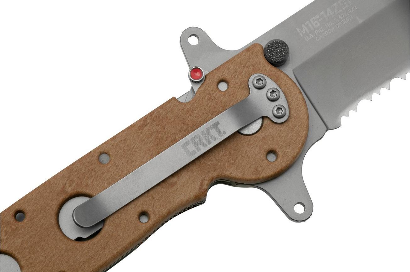 CRKT M16-14ZSF Desert FRN, Triple Point Serrations, zakmes, Kit Carson Design
