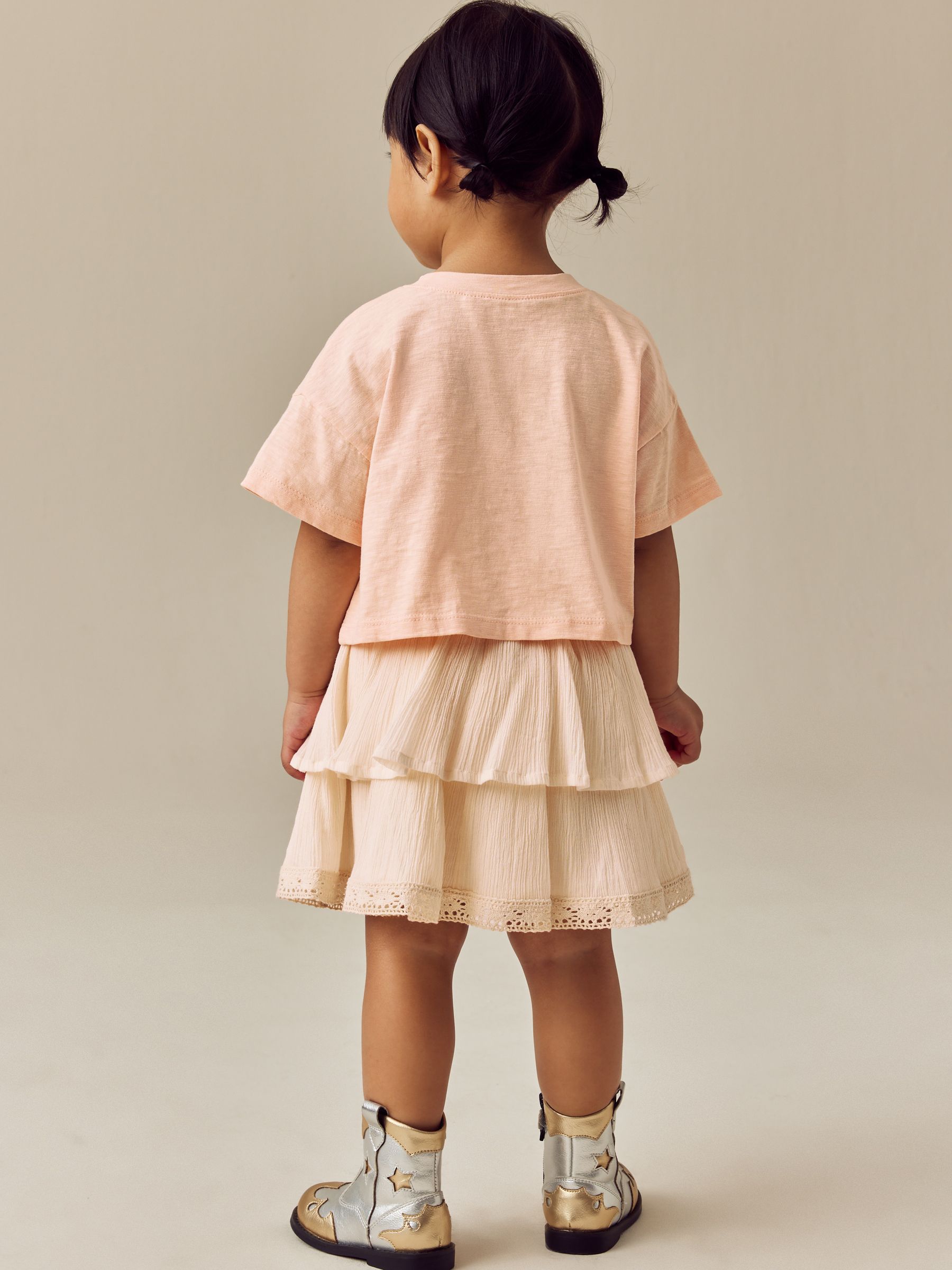 Perzikroze - Set van 100% katoenen T-shirt en rok (3mnd-7jr)