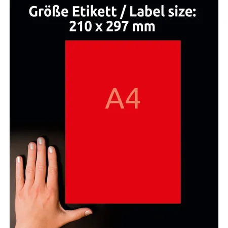 Avery Zweckform 3470 Farbige Etiketten,A4 210 x 297 mm, 100 Bogen/100 Etiketten, rot