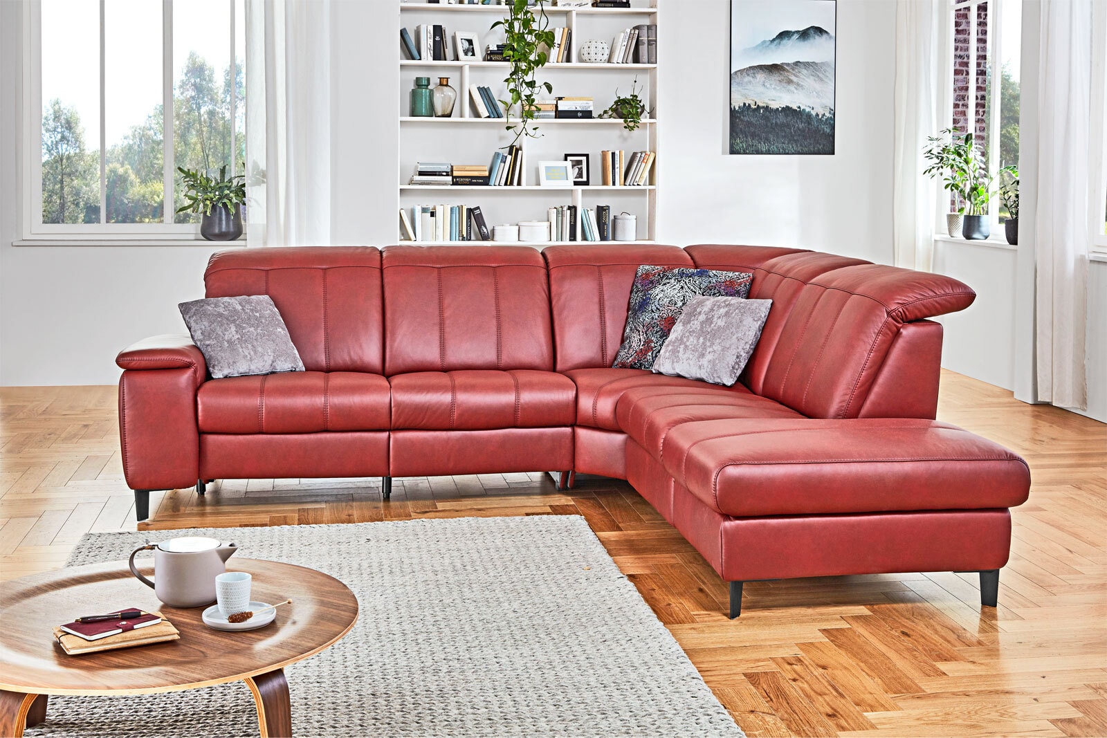 Polsterecke Lester Leder Punch Merlot Stellmaß 275x243 cm