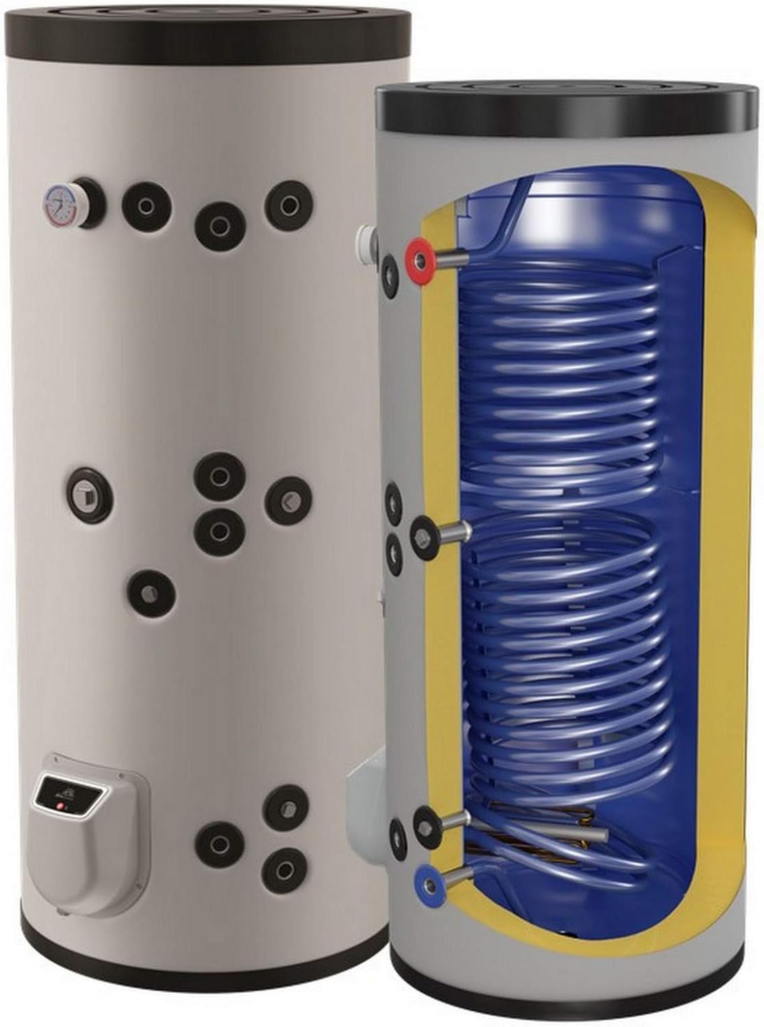 Kombinierter Warmwasserspeicher mit 2 Wärmetauschern - Standspeicher Boiler Kombispeicher Elektrospeicher - in der Größe 300 L Liter und 3-9 kW Elektroheizstab