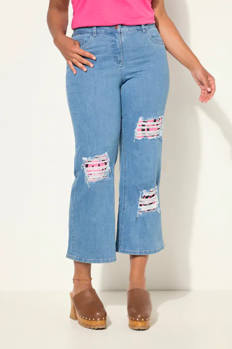 Jeans, weites Bein, Destroy-Effekten, Smiley, light blue