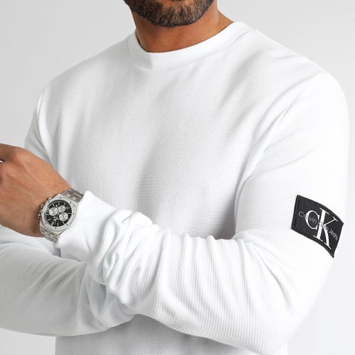 Sweat Crewneck Monogram Badge Waffle 5064 Blanc