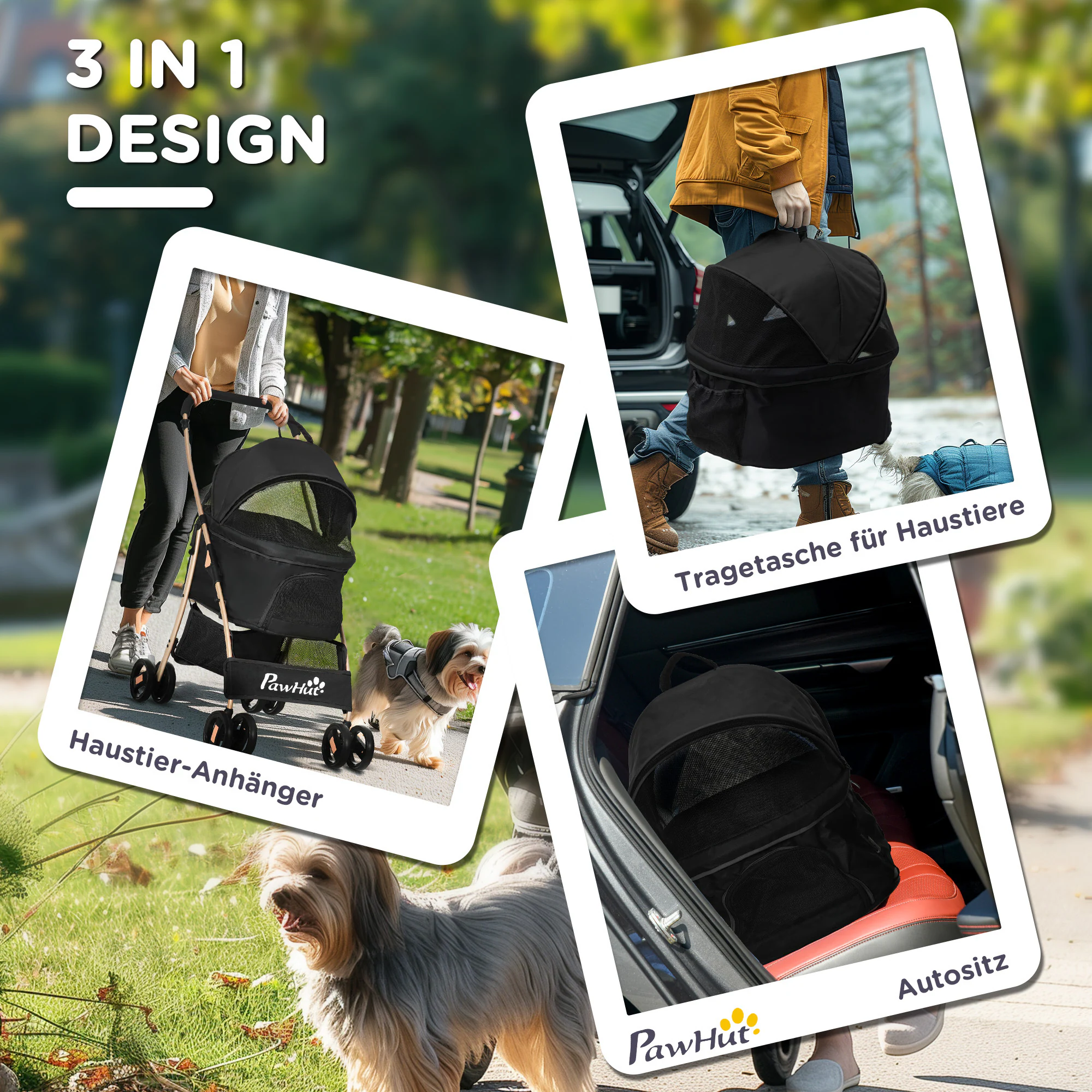 PawHut Hundebuggy auch mit Tragetaschenfunktion schwarz 82L x 49,5B x 98H cm