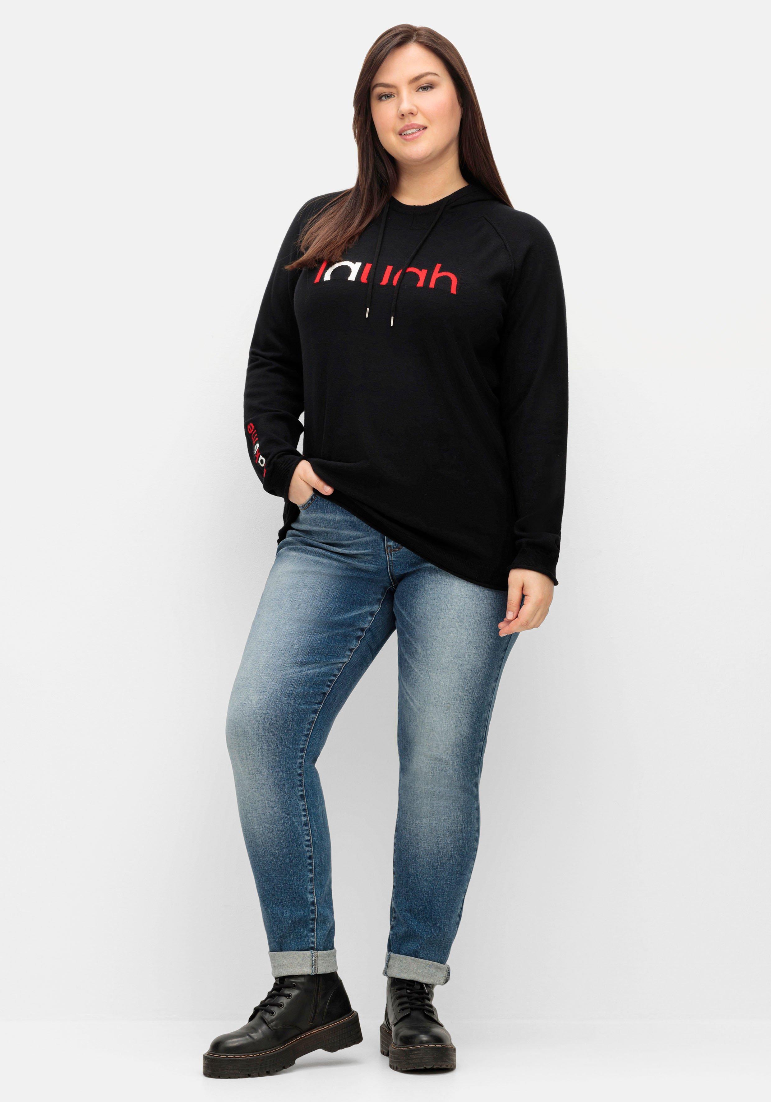 Kapuzenpullover mit Wording im Intarsienstrick