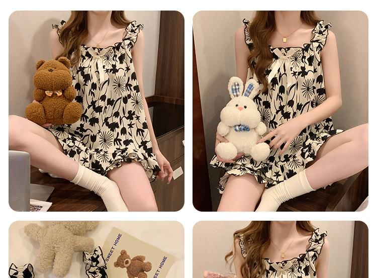 Sweetzer - Pyjamaset: Tanktop met bloemenstrik + shorts