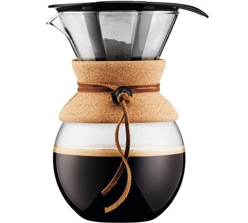 Cafetière manuelle Bodum avec filtre Pour Over liège et cuir - 8 tasses/100cl
