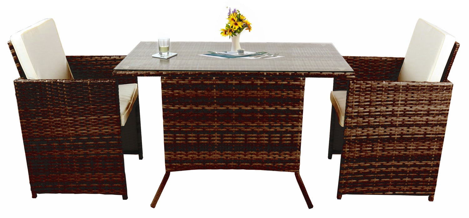 3-delige balkonset, tuinmeubelset, rotan, bruin