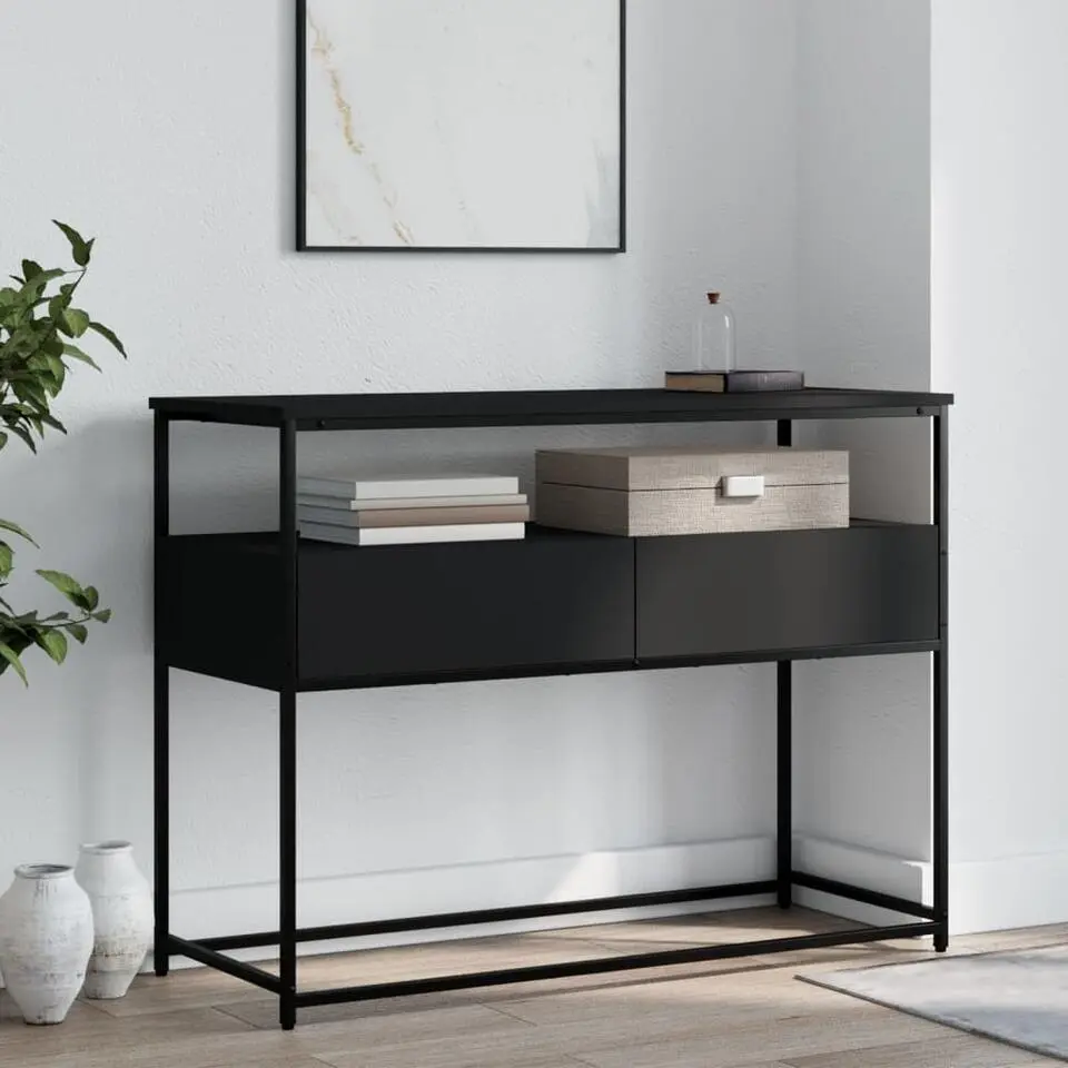 vidaXL - Wandtafel met 2 lades - Zwart - Bewerkt hout en metaal - 100x40x75 cm