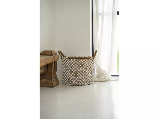 Le Panier Cross Stitched Macramé - Naturel Blanc - M