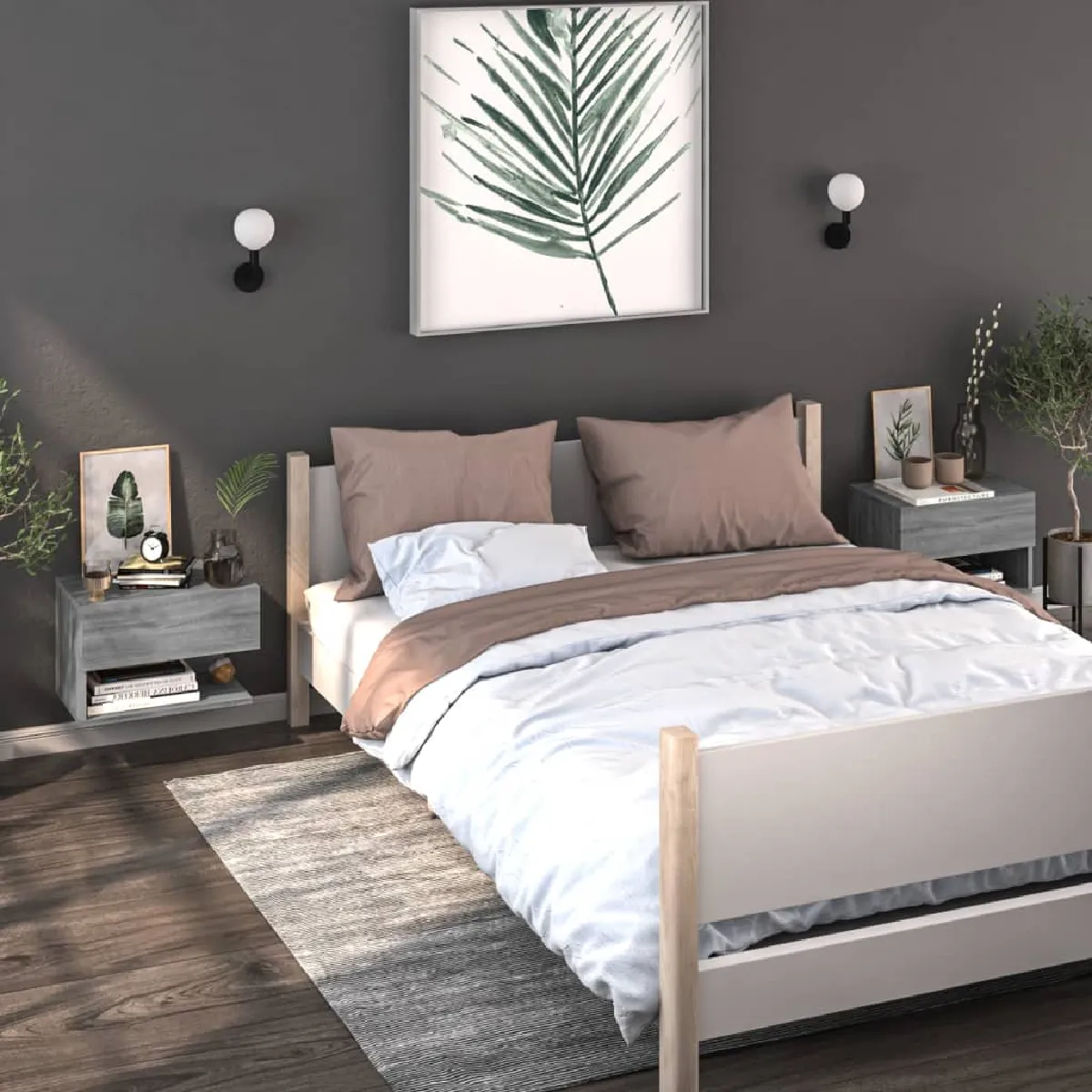 vidaXL Tables de chevet murales 2 pcs - Sonoma Gris
