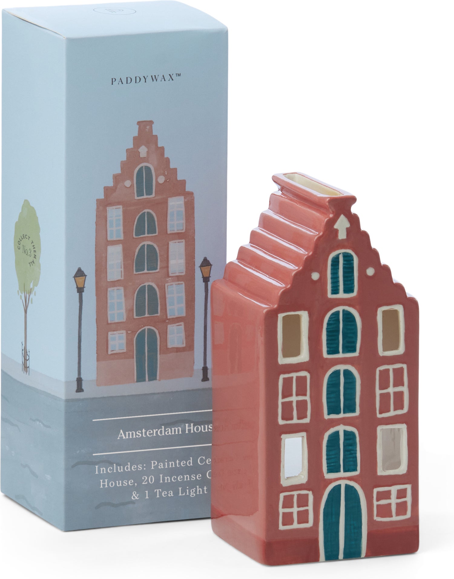 Paddywax waxinelichthouder Incense House Amsterdam rood 5,7 x 6,5 x 18 cm