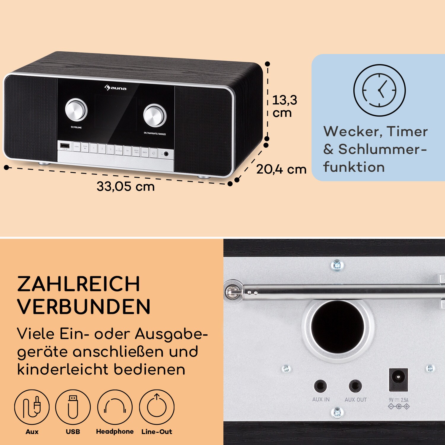 Connect 120 MKII Internetradio Bluetooth WLAN DAB/DAB+ USB AUX Schwarz
