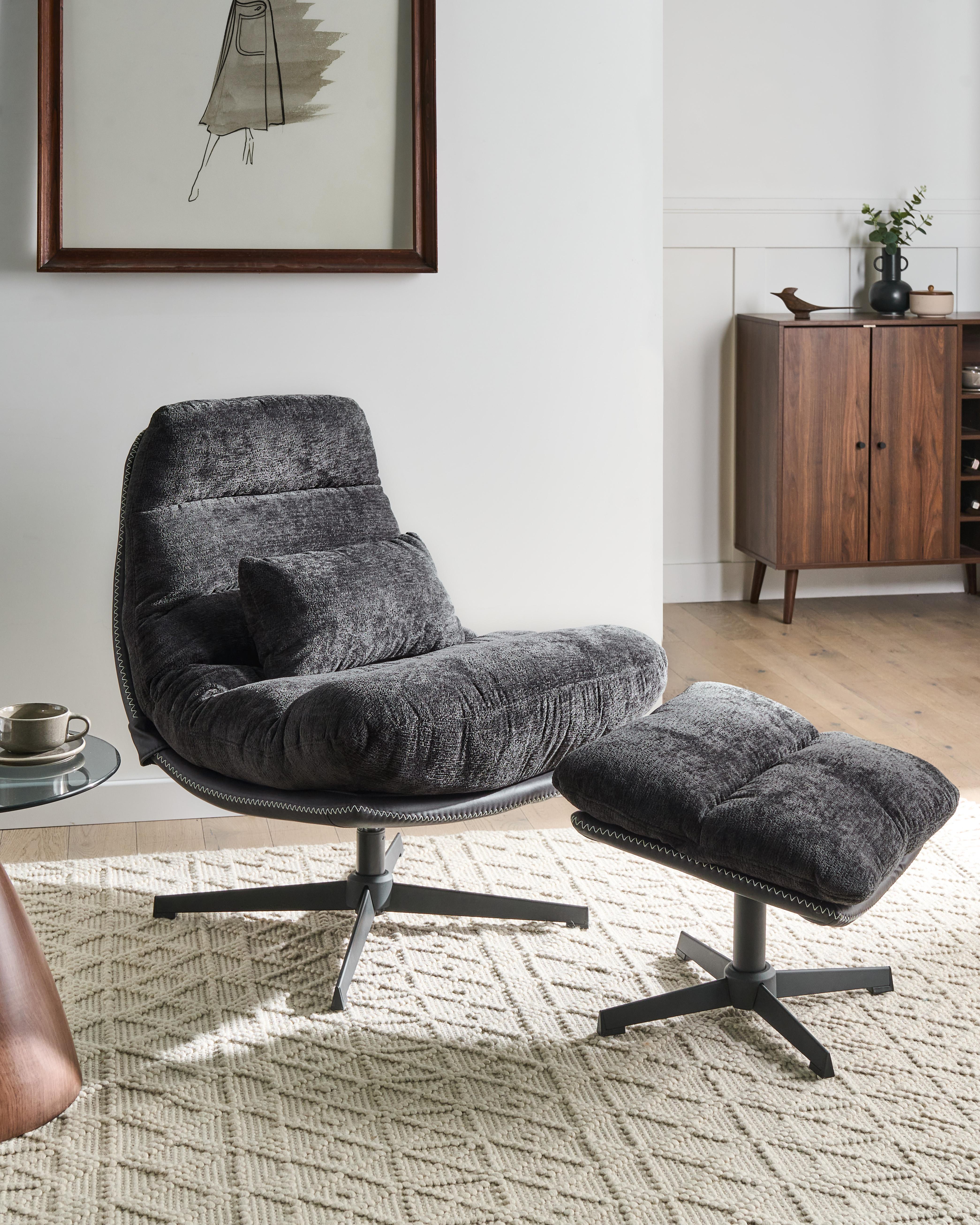Draaifauteuil TOVIK met voetenbank Chenille Zwart