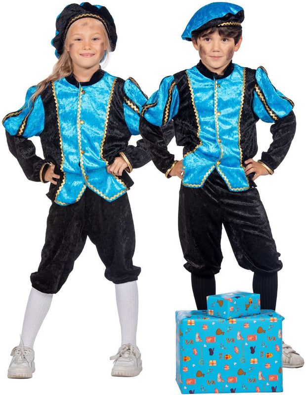 Pietenpak - Lichtblauw/Zwart - Luxe - 100% Polyester - Inclusief Broek, Jas, Baret