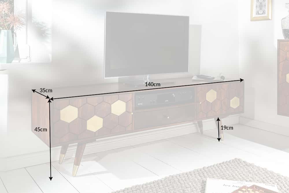 Massives TV-Lowboard MYSTIC LIVING 140cm Akazie braun gold Retro Design