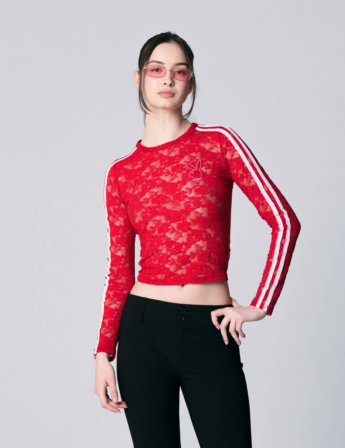 T-shirt Playboy x Jennyfer dentelles rouge vif