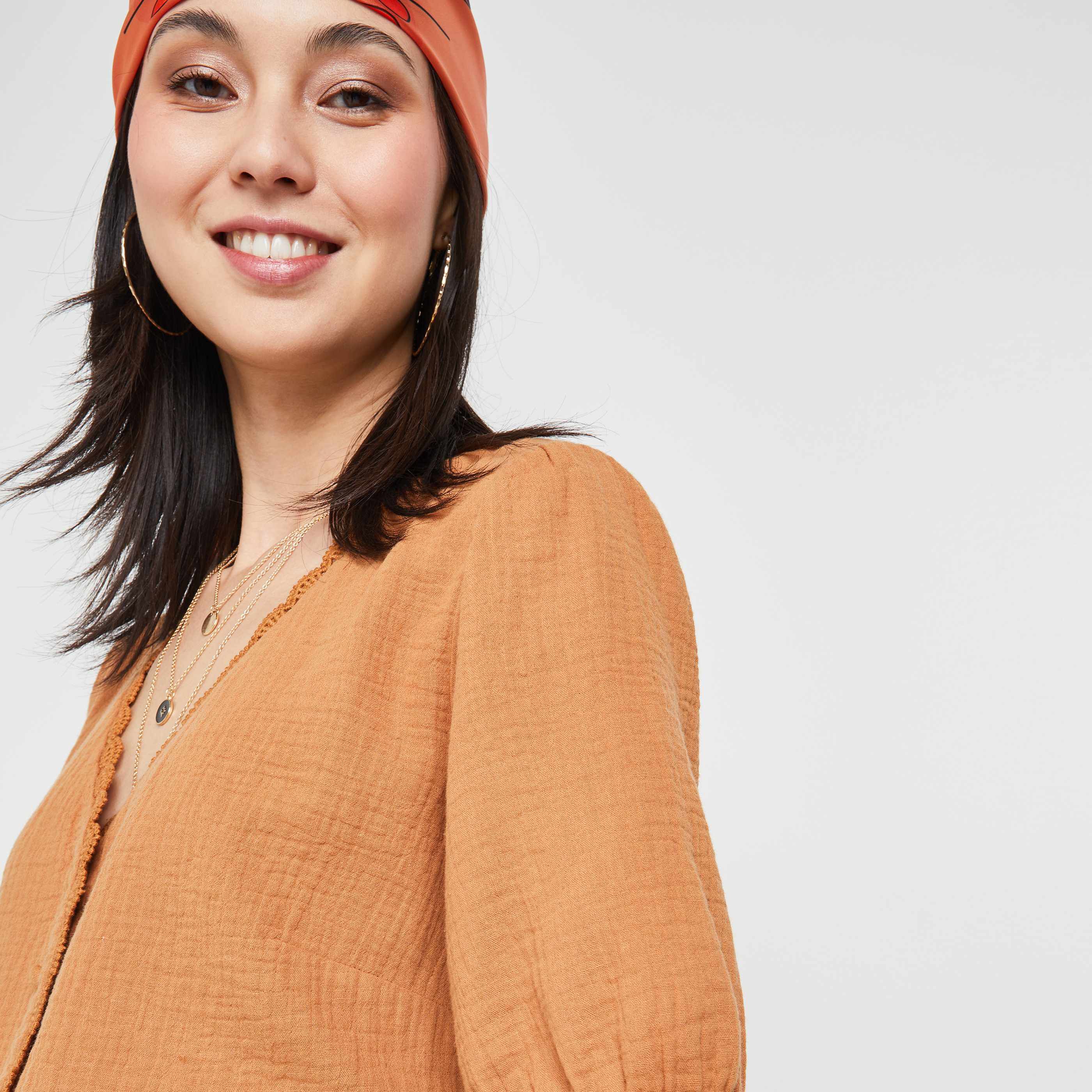 Chemisier en gaze de coton femme - CAMEL
